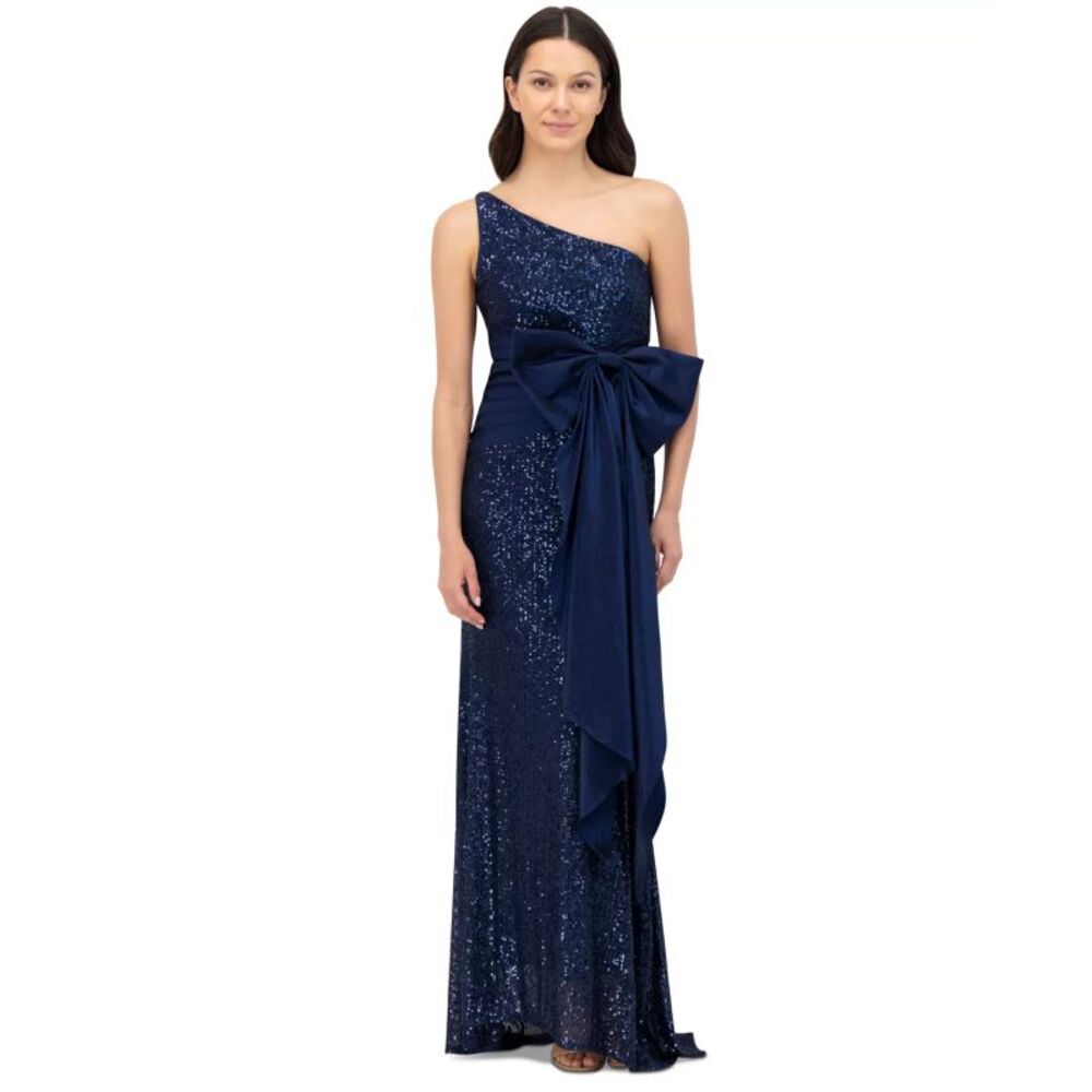 Eliza J Navy Sequin One-Shoulder Gown